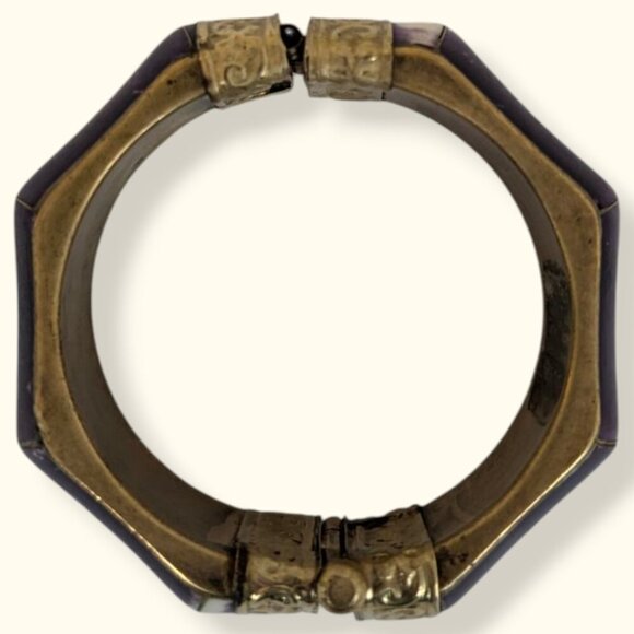V. Purple Brass & Bone Locking Hinge Bracelet - Picture 7 of 8